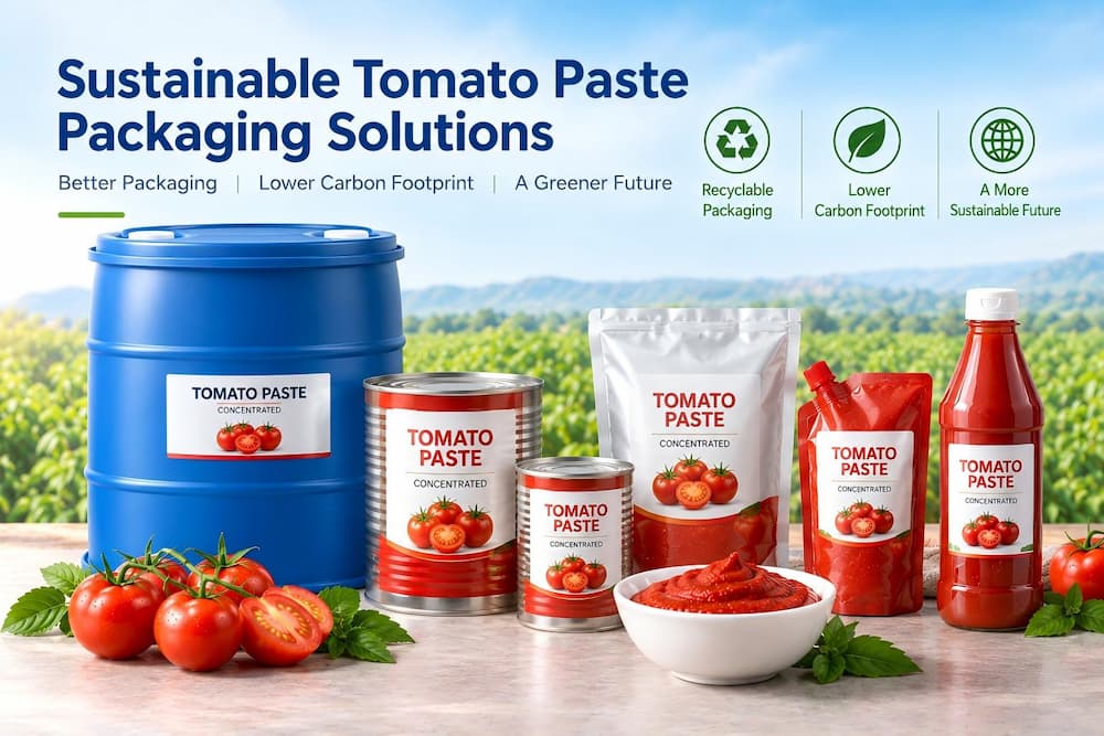 Guía de envasado sostenible de pasta de tomate: Bag-in-Box, cajas de cartón a base de papel y abastecimiento con bajas emisiones de carbono.