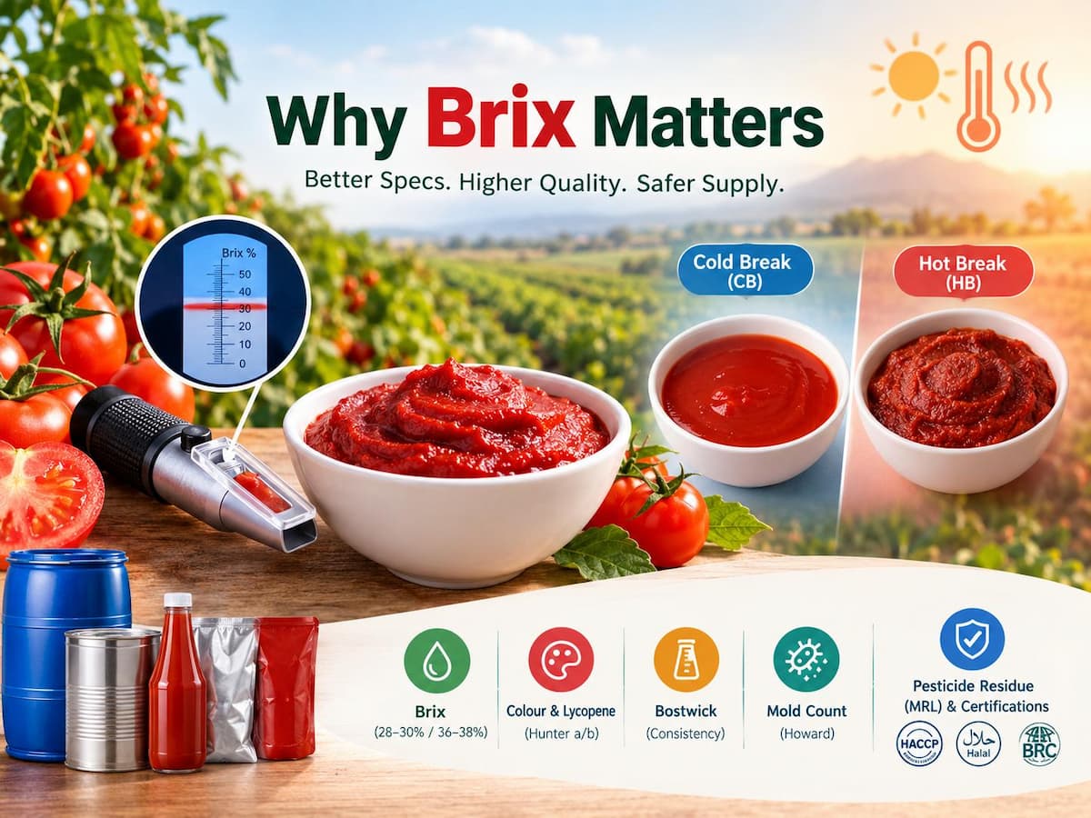 Grados Brix de la pasta de tomate en temporada de calor: qué deben verificar los compradores antes de firmar contratos para 2026.
